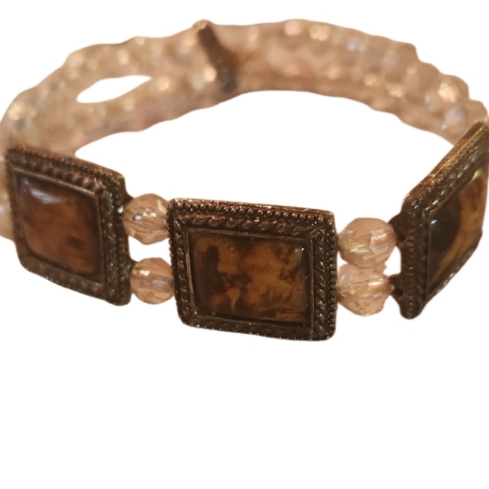 Vtg Victorian Panels Beaded Bracelet